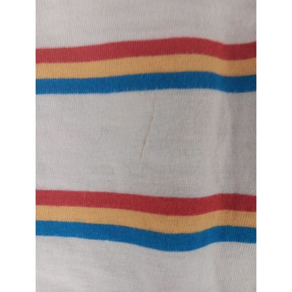 VANS Women's Boxy Striped Cropped T-shirt Red Yellow  Blue White Size L Vtg Logo - Picture 10 of 11